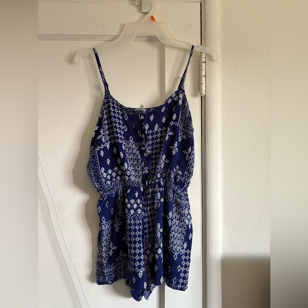 Elegant Blue Patterned Romper